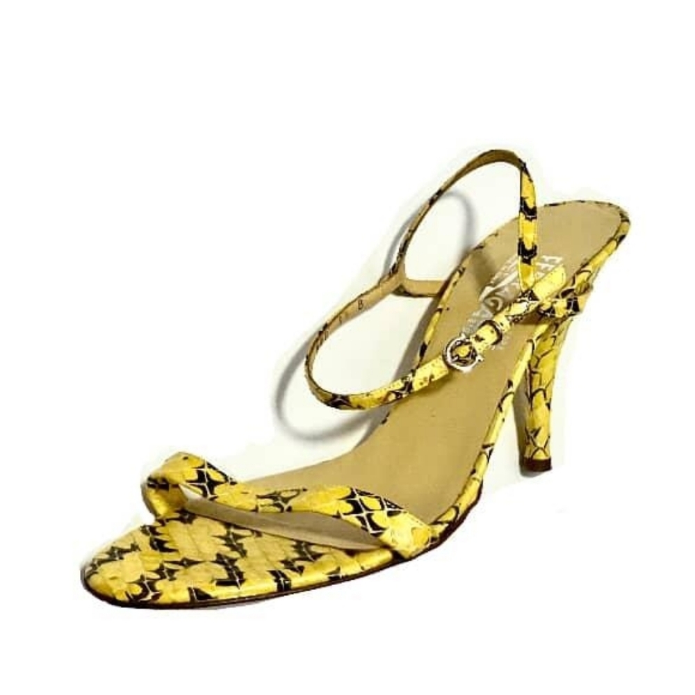 Ferragamo Yellow Snakeskin Sandal Heels